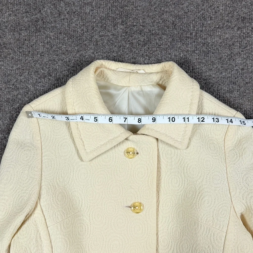 Vintage Cream Wool Textured Circle Pattern Mid Length Tailored Coat Women’s XS/S